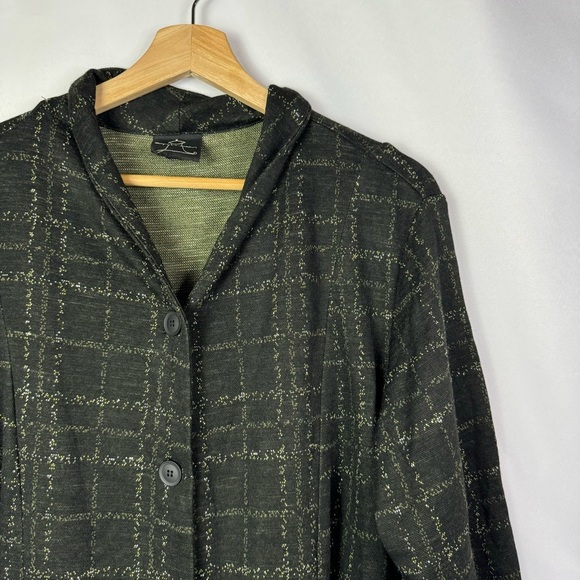Vintage Spirittious Blue Plaid Full Button Knit Trench Coat L - Picture 3 of 6